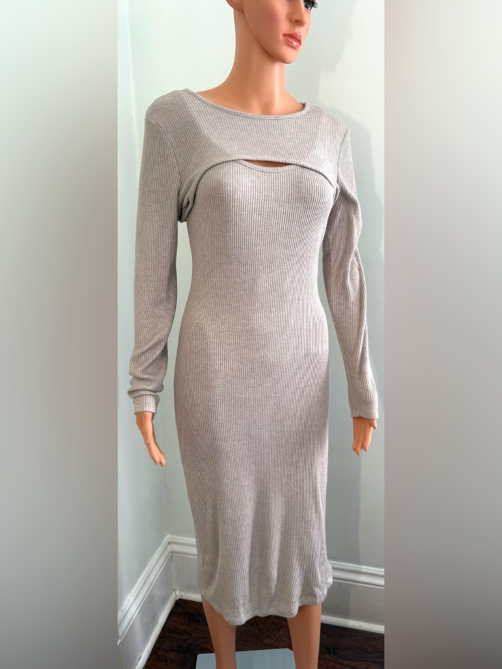 Wild Fable midi dress, ribbed knit, layered crop top w/long sleeves. Sz. L